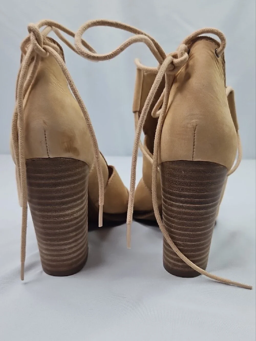 Lucky Brand Women's Tan Suede Lace Up Heels Sandals Size 9.5